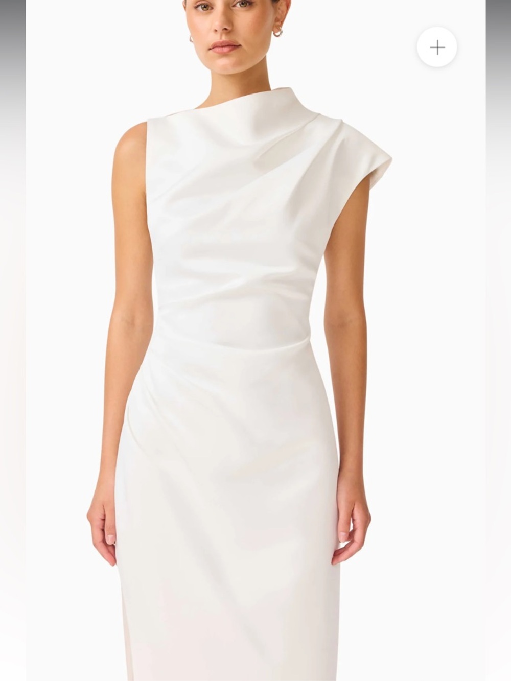 Elliatt coralie white sateen high neckline draped slit detail maxi dress medium - Picture 5 of 13